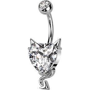 Covet Jewelry Surgical Steel CZ Heart With Devil Horns and Tail Belly Button Ring
