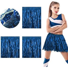 4Pack Blue Metallic Foil Fringe Tassel Garland Parade Floats Streamers Skirt, Belly Dance, Sequin Wrap Rave Costume for Women, Applicable to Birthday Dance Carnival Halloween Christmas