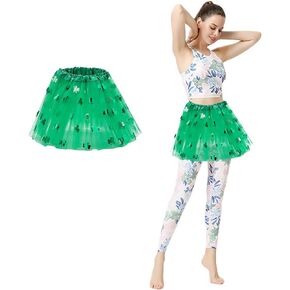 St. Patrick's Day Tutu Skirt Green Fluffy 3 Layer Ballet Skirt Clover Tutu Costumes for Women and Girls