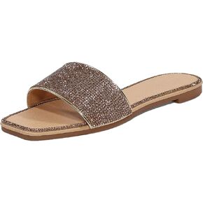 EETTARO Women's Glitter Shiny Slide Sandals Sparkle Fancy Flat Slippers Slip-on Jeweled Shoes