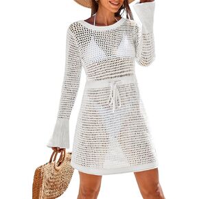 Caracilia Women Swimsuit Coverup Crochet Bathing Suit Swim Cover Up for Swimwear Bikini Beachwear 2024 Summer Beach Dress
