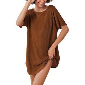 Ekouaer Women's T-shirt Nightgown Waffle Knit Short Sleeve Sleepshirts Comfy Casual Cover Ups