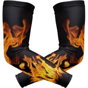 Fire Flames Cooling Arm Sleeves (1 Pair), UV Sun Protection Compression Arm Cover Shield for Men & Women