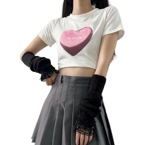 Y2K Women Teens Knit Lace Arm Warmers Japanese Harajuke Cosplay Lolita Cute Knitted Fingerless Gloves Mittens