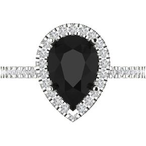 2.45ct Pear Cut Solitaire with Accent Halo Natural Black Onyx Engagement Promise Anniversary Bridal Ring 14k White Gold