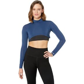 Jamie Sadock Sunsense® 35 SPF Lightweight Long Sleeve Mock Neck Crop Layering Top Moonlit LG