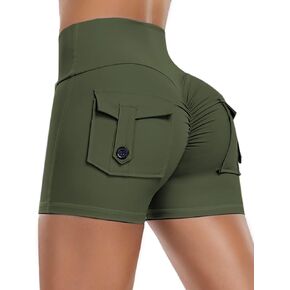 Vertvie Scrunch Workout Shorts Women V Cross High Waisted Gym Shorts with Pockets Seamless Butt Lift Yoga Biker Booty Shorts