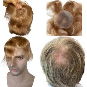 Voloria Bald Spot Hair Patch Toupee for Men 3.15x3.15inches Full PU Skin Base Cover-up Hair Patches Pieces Human Hair Topper Reaplcement Systems Hairpiece White Color