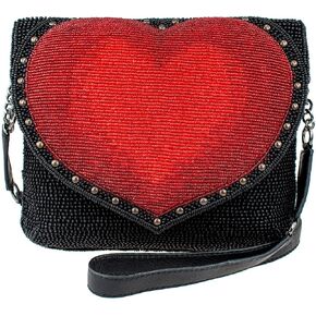 Mary Frances Big Heart Beaded Crossbody Clutch Handbag, Black in Kuwait