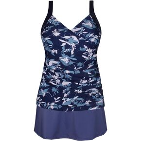 JINXUEER Plus Size Swimsuits Ruched Modest Swimdress Floral Tankini Swimwear Two Piece Skirt Bathing Suit for Women