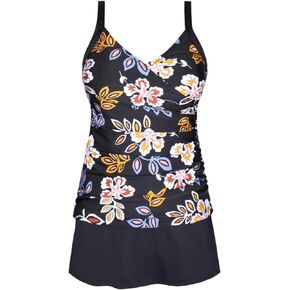 JINXUEER Plus Size Swimsuits Ruched Modest Swimdress Floral Tankini Swimwear Two Piece Skirt Bathing Suit for Women