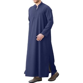LVCBL Kaftan Thobe for Men Big And Tall Muslim Robe Mens Long Sleeve Caftan Gown Shirs