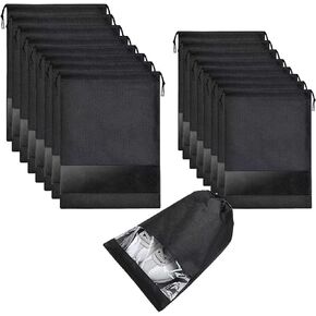16 Pieces Black Shoe Storage Bags Home Travel Dust-proof Shoe Organizer Bag Shoe Bags for Travel Dust-proof Shoe Bags for Storage Transparent Shoe Bags for Travel with Drawstring for Travel