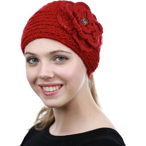NYFASHION101 Stone Accent Hand Knitted Flower Winter Headband Headwrap
