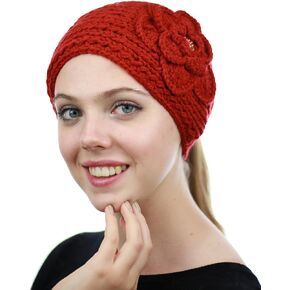NYFASHION101 غطاء رأس محبوك يدويًا على شكل زهرة شتوية