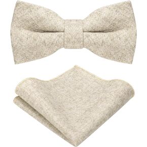 RBOCOTT Wool Pre-tied Bow Tie and Pocket Square Set for Men