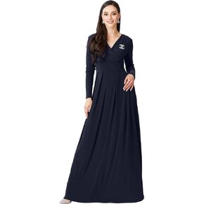 KOH KOH Womens Long V-Neck Full Sleeve Semi Formal Flowy Evening Cute Maxi Dress
