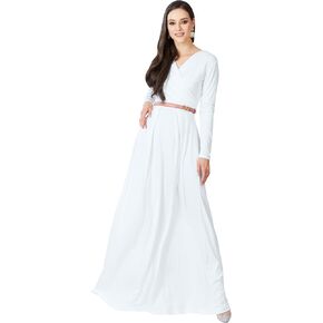 KOH KOH Womens Long V-Neck Full Sleeve Semi Formal Flowy Evening Cute Maxi Dress in Kuwait