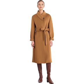 Ababalaya Handmade Double-sided Casual Cashmere Coat Women's Wrap Wool Coat with Tie Belt Pod Collar Cashmere Slouchy Coat