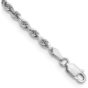 Solid 14K White Gold 18 Inch 3mm Diamond-cut Quadruple Rope Lobster Lock Chain -7.0" 9.0"