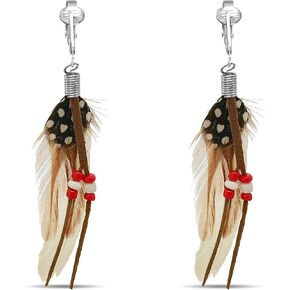 Aloha Earrings-Clip On Real Feather Earrings-Dangle Clip On Earrings Tassel Long Clip Earrings Bohemian in Kuwait
