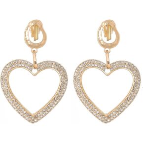 14k Gold Heart Shape Clip On Earrings Full Drilled Cubic Zirconia