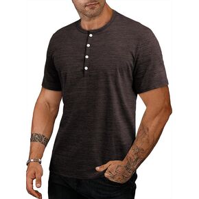 JMIERR Men's Muscle Slim Cotton T Shirt V-Neck Henley Shirt Gym Workout Athletic Tee Shirts