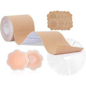 شريط رفع الثدي من HieerBus Boob Tape، شريط للجسم بطول 2 بوصة/16.4 قدم مع أغطية للحلمات، شريط للملابس والجسم، شريط بوب للثدي الكبير A-G Cup Push Up & Shape in Kuwait