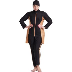 Muslim Swimsuits for Women with Hijab Plus Size Stripes Zipper Modest Swimwear Islamic Burkini