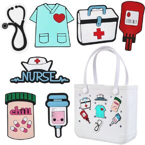 Odiwellan Nurse Charms for Bogg Bags,Nurse Accessories for Women's Simply Southern Beach Totes Decoration,Insert Accessory for Rubber Beach Bag