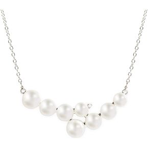 MAX + STONE Asymmetrical Freshwater Pearl Necklace for Women in Sterling Silver | Pearl Necklace with Diamond Accents on Silver Chain | Real Pearl Necklace with Graduating Sized Cultured Pearls