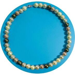 Cultured Shell Pearl Necklace-Mixed Color Large Shell Pearl collar-925 Sterling Silver Lobster Clasp-Necklace for Grandparents 17inch