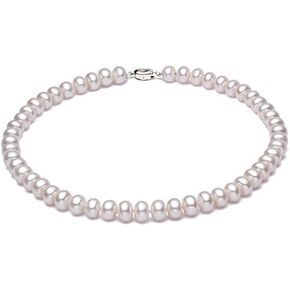 JYX قلادة كلاسيكية من اللؤلؤ المياه العذبة البيضاء 8 مم 16 بوصة in Kuwait