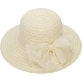 Women Organza Church Hat - Wide Brim Sun Hat Wedding Bridal Flower Church Hat Fascinator Hat