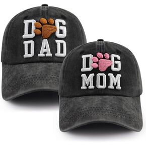 Vxchkerm 2 PCS Dog Mom and Dog Dad Hat for Women Men, Adjustable 3D Embroidered Dog Lover Baseball Cap