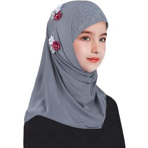 فتاة عمامة إسلامية قطعة واحدة حجاب زهري موضة متواضعة الأميرة الإسلامية شال طويل غطاء رأس طفل عربي ترتر أغطية الرأس وشاح