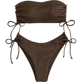 Women's Bandeau Bikini Set Strapless Bathing Suits 2 Piece Swimsuit 2024