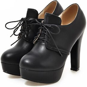 SHEMEE Womens Block Heel Platform Lace Up Pumps Oxford High Heels Ankle Booties Brogue Wingtip Vintage Dress Shoes