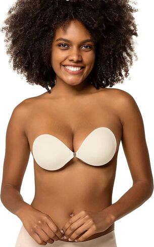 Niidor Strapless Bra Self Sticky Bra for Backless Dress with Silicone Pasties, B Cup White in Kuwait