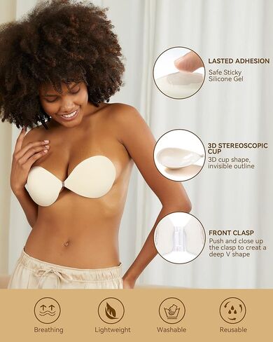 Niidor Strapless Bra Self Sticky Bra for Backless Dress with Silicone Pasties, B Cup White in Kuwait