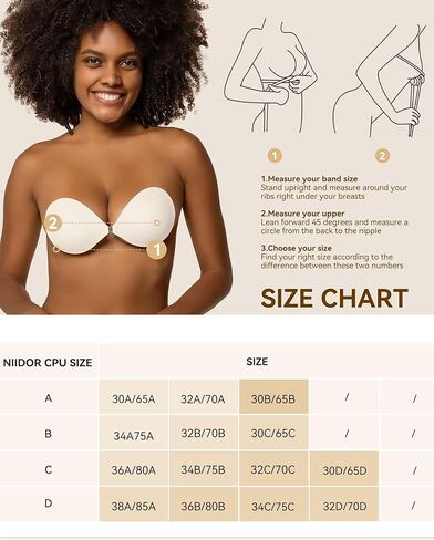 Niidor Strapless Bra Self Sticky Bra for Backless Dress with Silicone Pasties, B Cup White in Kuwait