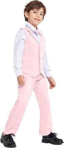 LOLANTA Boys Vest Suits 4PCs Wedding Ring Bearer Outfits Wasitcoat Shirt Pants Bow Tie 2-13 Years in Kuwait