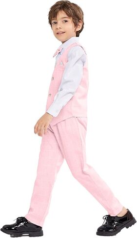 LOLANTA Boys Vest Suits 4PCs Wedding Ring Bearer Outfits Wasitcoat Shirt Pants Bow Tie 2-13 Years in Kuwait