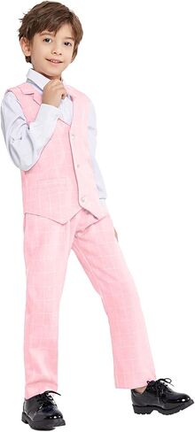 LOLANTA Boys Vest Suits 4PCs Wedding Ring Bearer Outfits Wasitcoat Shirt Pants Bow Tie 2-13 Years in Kuwait