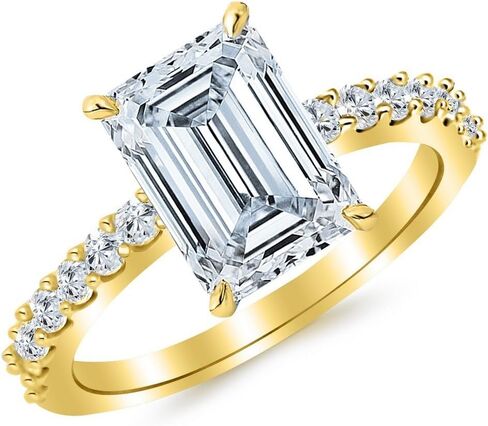14K White Gold 2 Carat LAB GROWN DIAMOND Classic Prong Set Emerald Cut Diamond Engagement Ring (G-H Color VS1-VS2 Clarity 1.5 Ct Center) in Saudi Arabia