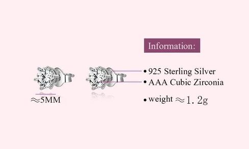 Cubic Zirconia Stud Earrings for Women, Diamond Stud Earrings (Silver) in Saudi Arabia
