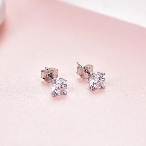Cubic Zirconia Stud Earrings for Women, Diamond Stud Earrings (Silver) in Saudi Arabia