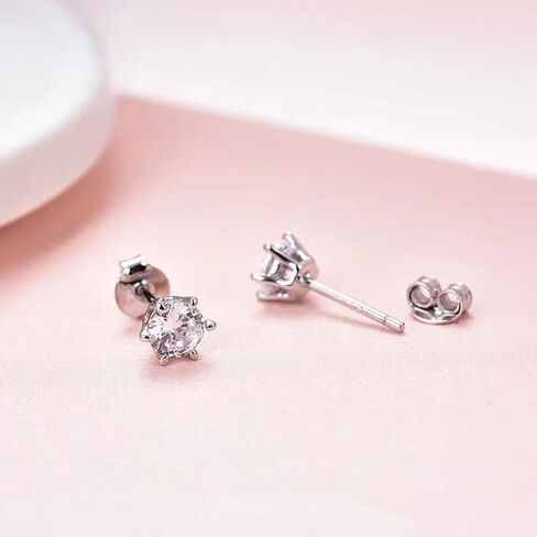 Cubic Zirconia Stud Earrings for Women, Diamond Stud Earrings (Silver) in Saudi Arabia