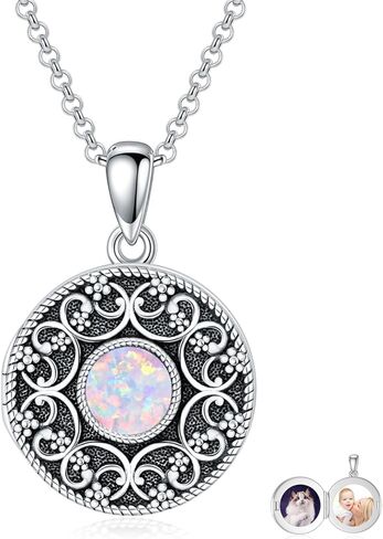 YOSOPRETTY Locket Necklace 925 Sterling Silver Moonstone Turquoise Opal Lapis Lazuli Locket Necklace That Holds Pictures Photo Locket Pendant Necklace Jewelry Gifts for Women Daughter Wife Girlfriend in Saudi Arabia