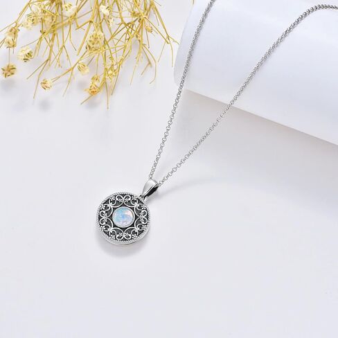 YOSOPRETTY Locket Necklace 925 Sterling Silver Moonstone Turquoise Opal Lapis Lazuli Locket Necklace That Holds Pictures Photo Locket Pendant Necklace Jewelry Gifts for Women Daughter Wife Girlfriend in Saudi Arabia